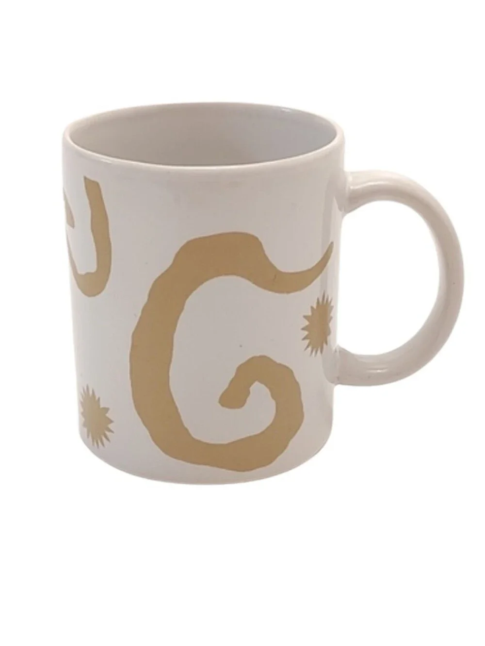 Vintage Oscar de la Renta Coffee Cup White Gold Starburst Celestial Ceramic Mug